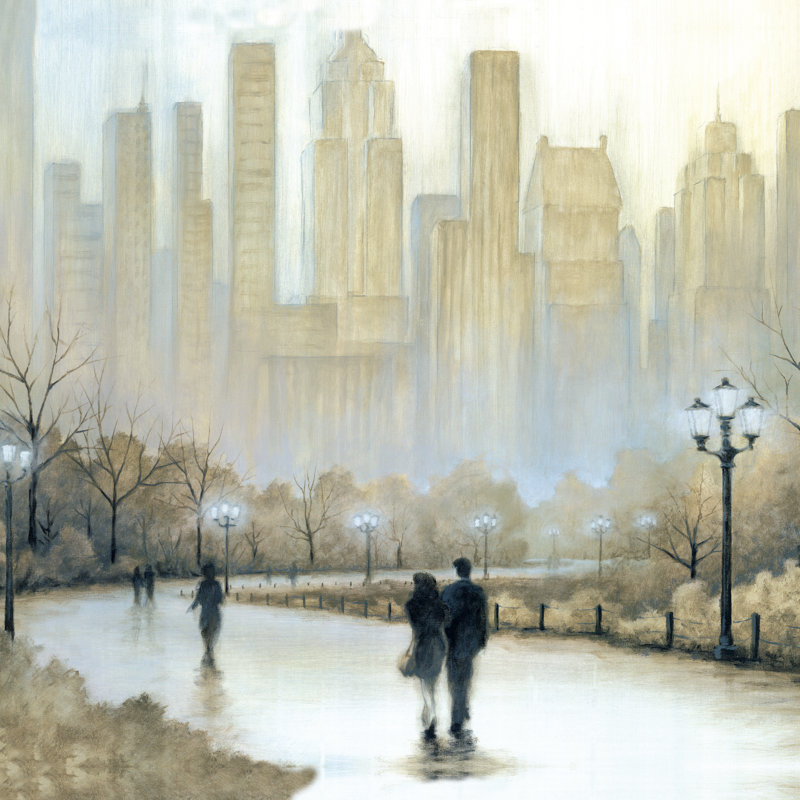 Central Park Walk - Wrapped Canvas Painting,  30cm H x 30cm W 