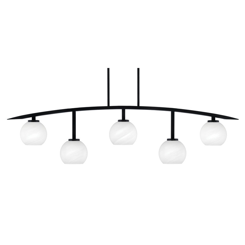 Barre d'éclairage 5 lumières avec verre de marbre blanc 5,75 po Kurve, Noir mat