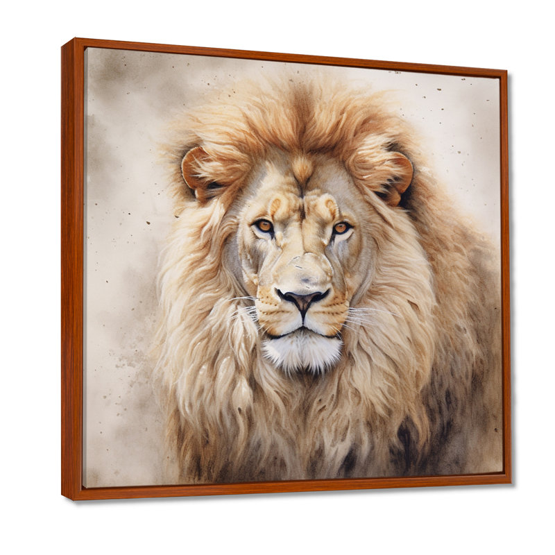 Fierce Lion II - Lion, art mural, H 36 po x l 36 po x P 1,5 po, Cadre flottant brun