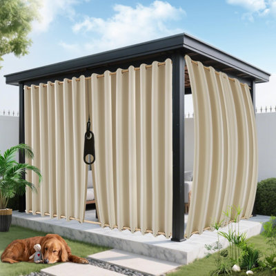 Outdoor Curtains for Patio Waterproof, Zipper Design 2 Panels Privacy Weatherproof Blackout Curtain Top & Bottom Grommet Outside Drapes for Porch Gazebo Pergola (54 x 95 inch, Beige)