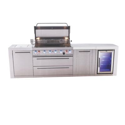 Mont Alpi Mai805-dfc-exc 6-burner 115000 Btu Deluxe Stainless Steel Island Outdoor Kitchen Bbq Gas Grill + Fridge Cabinet + Granite Countertops + + Grill Cover + 25" Right Extra Storage Cabinet