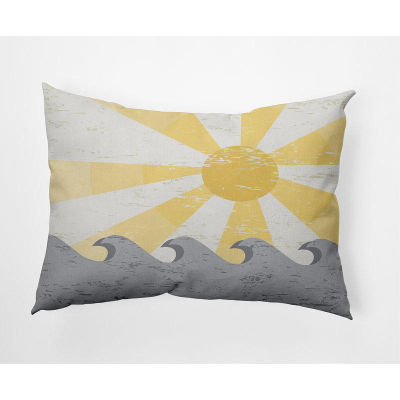 Outdoor Reversible Throw Pillow, Beige/Yellow/Gray