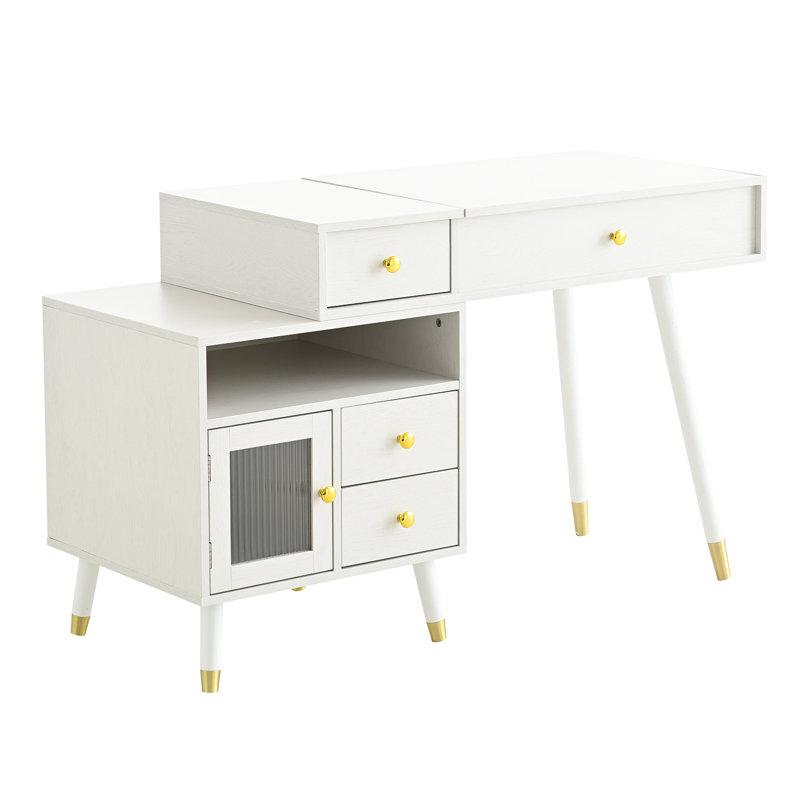 Versatile 3-in-1 Makeup Vanity Desk with Lighted Flip Mirror, Storage Stool & Adjustable Cabinet, White