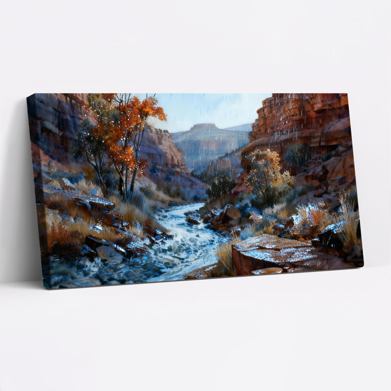Tableau mural sur toile tendue représentant un paysage de rivière de canyon, H 28 po x l 58 po