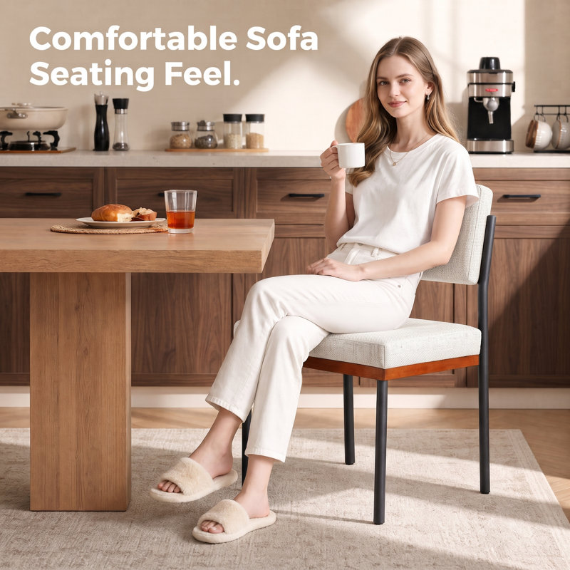 Modern Dining Chairs Set of 4,Kitchen Chairs with Thick Cushions and Adjustable Foot Pads, Upholstered Fabric Dining Room Chairs with Sturdy Metal Legs,White