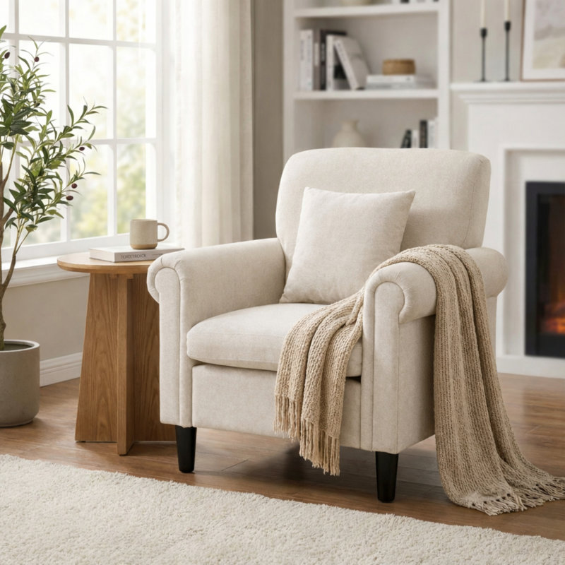 Fauteuil d'appoint rembourré avec coussin, Beige