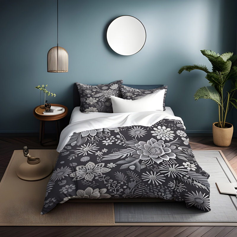 Polyester Floral Duvet Cover, King Duvet Cover + 2 King Shams
