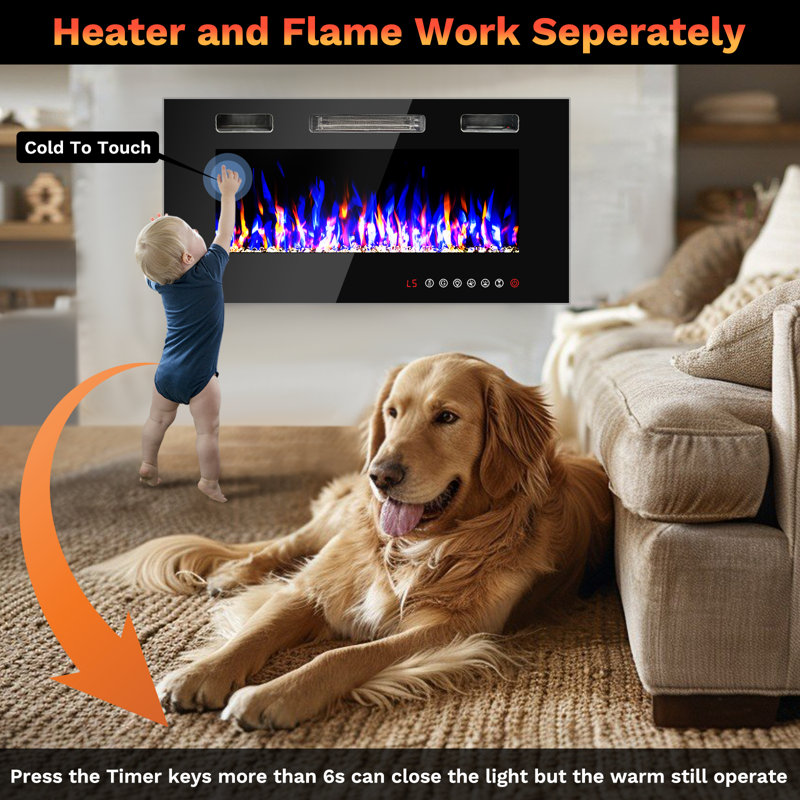 FANJI Electric Fireplace,Smart Control Fire Places Electric Fireplace,Crackling Wood Sound Wall Fireplace,144 Flame Effects Wall Fireplace Electric with Remote Control,Fireplaces Insert 400 Sq