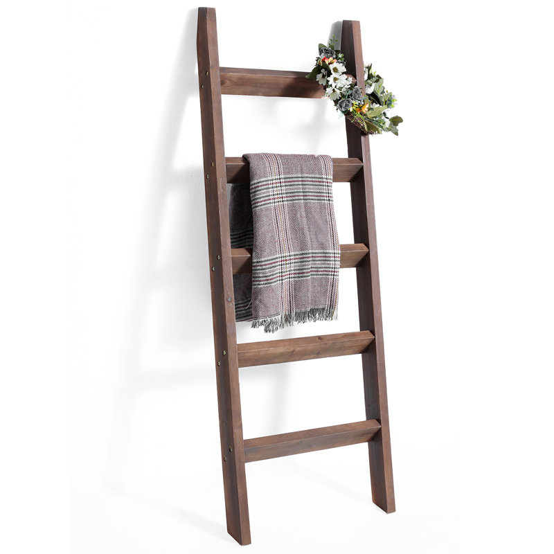 57" Thick Wooden Blanket Ladder, Brown