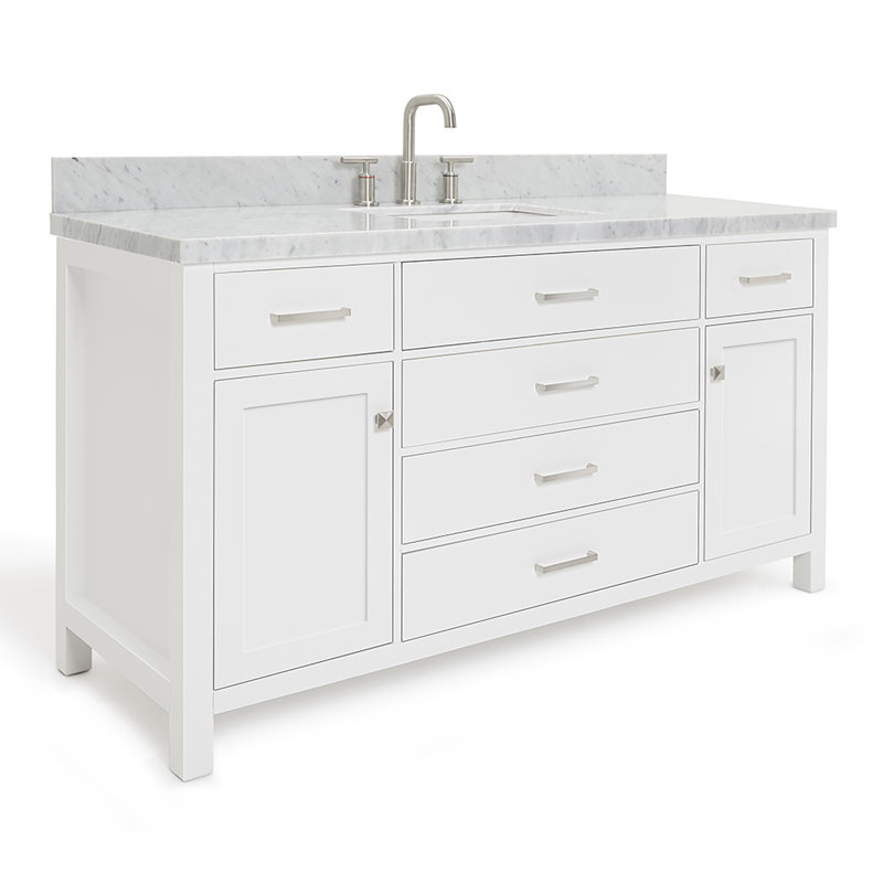 Abbate 60" Single Bathroom Vanity with Carrara White Marble Top, White, Rectangle