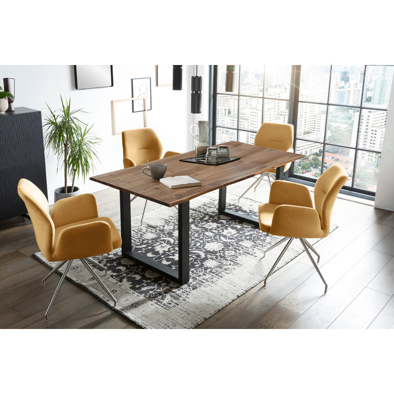 4 - Person Dining Set, Black/Yellow/Walnut/Silver, Walnut/Black/Yellow/Silver, 75cm H x 160cm W x 90cm D
