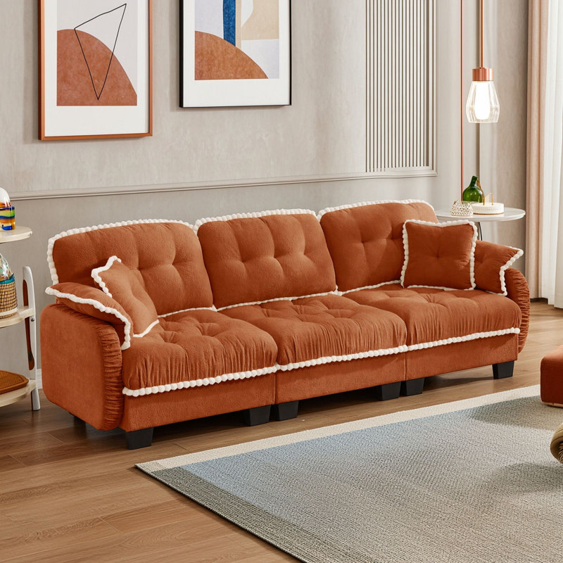 Canapé en chenille 3 places avec 4 coussins, Orange