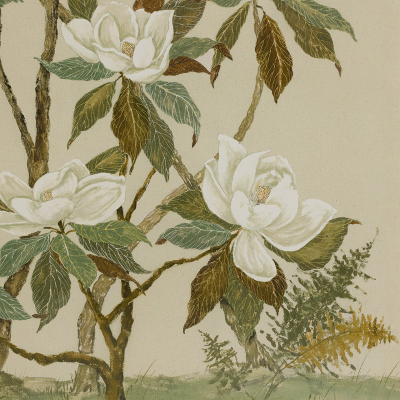 Tan Chinoiserie Painting by Laurel-Dawn Latshaw, 40" H x 26" W