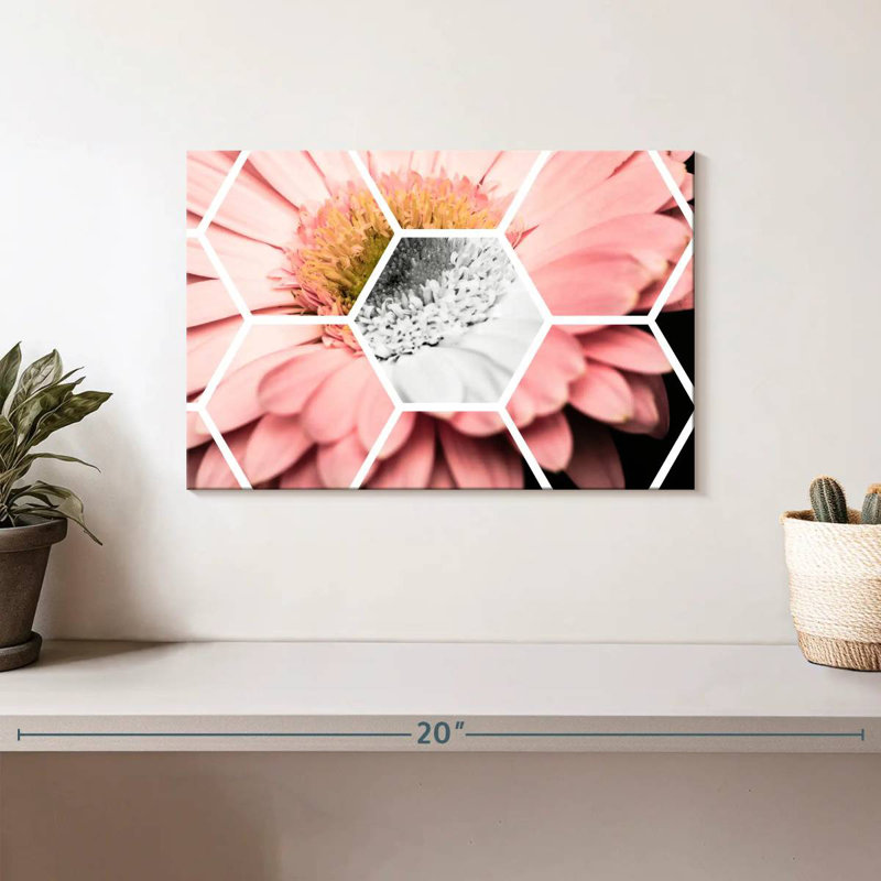 Harnek Pink Gerbera Hexagon, 8" H x 12" W