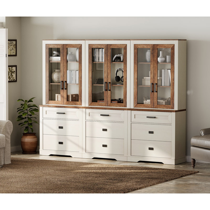 Laziza 3 Column 3 Tier Bookcase With Drawer,73.3" Tall Floor Standing Bookshelf,Modern Farmhouse Display Storage Cabinet With Adjustable Shelves