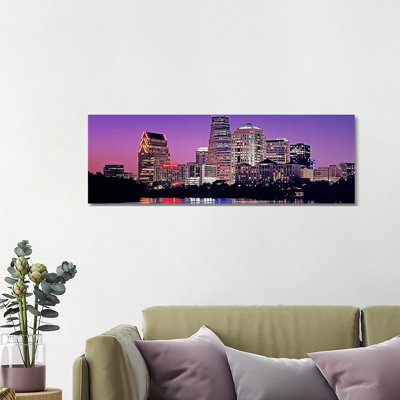 USA, Texas, Austin, View Of An Urban Skyline At Night - Wrapped Canvas Panoramic Print