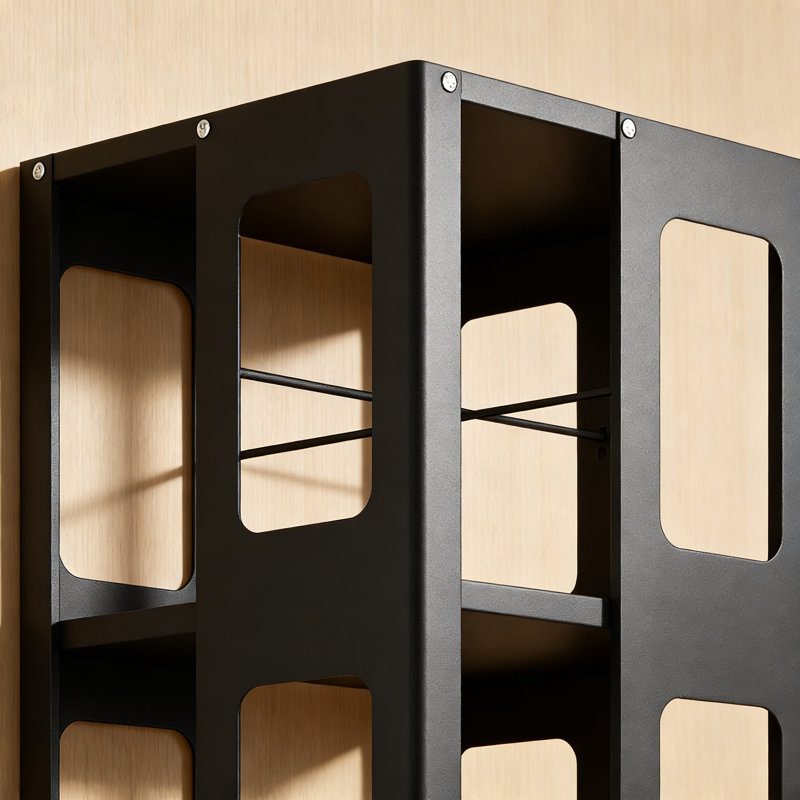 4-Tier Steel Rotating Bookshelf with 360° Wheels, Large Size Book Rack, Black