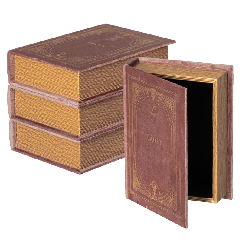 Ensemble de 4 boîtes de rangement décoratives en forme de livre, brun
