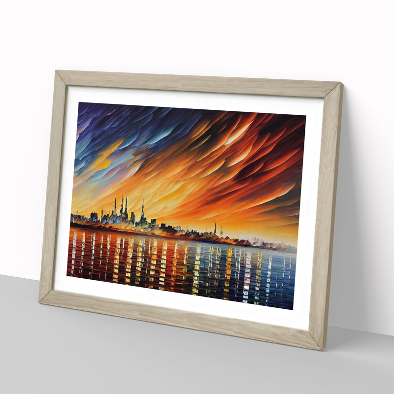 Riveting City Skyline - Single Picture Frame Print, 46cm H x 64cm W x 2cm D, Oak Framed