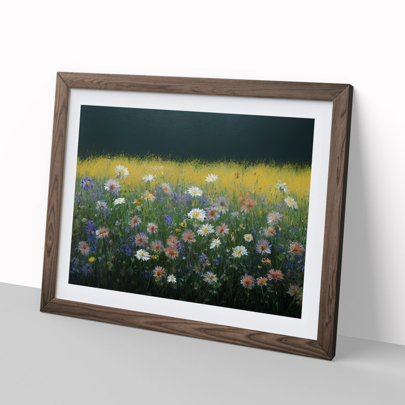 Lovable Wildflowers Floral - Single Picture Frame Print, 34cm H x 46cm W x 2cm D, Walnut