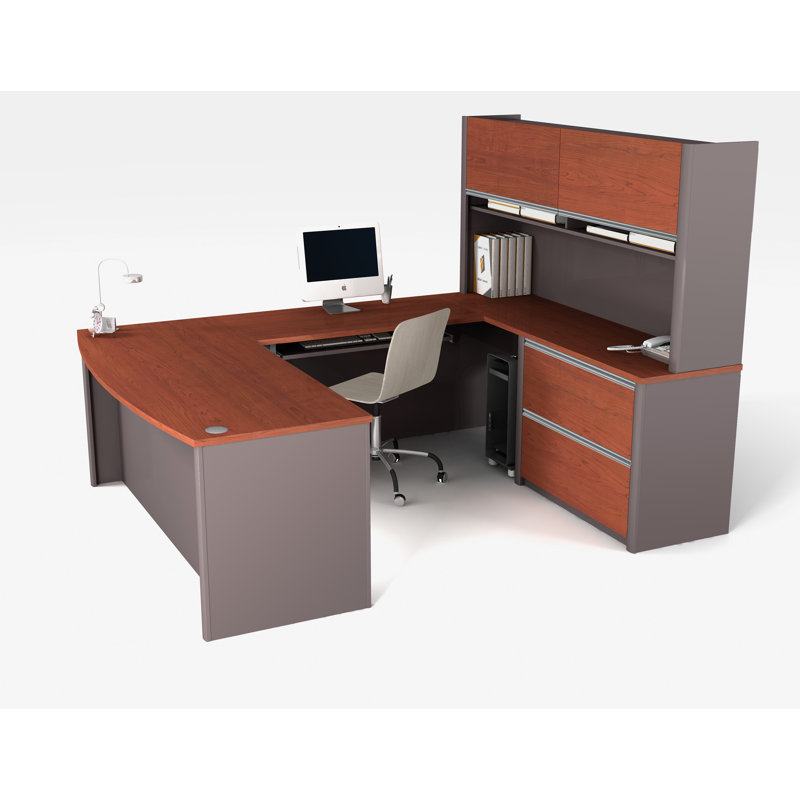 Operle U-Shape Executive Desk, Bordeaux/Slate