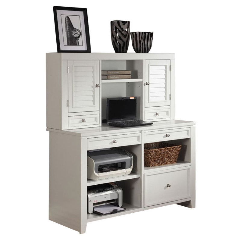 Ensemble de bureau d'ordinateur en L en bois massif avec huche 5 pièces Annmarie