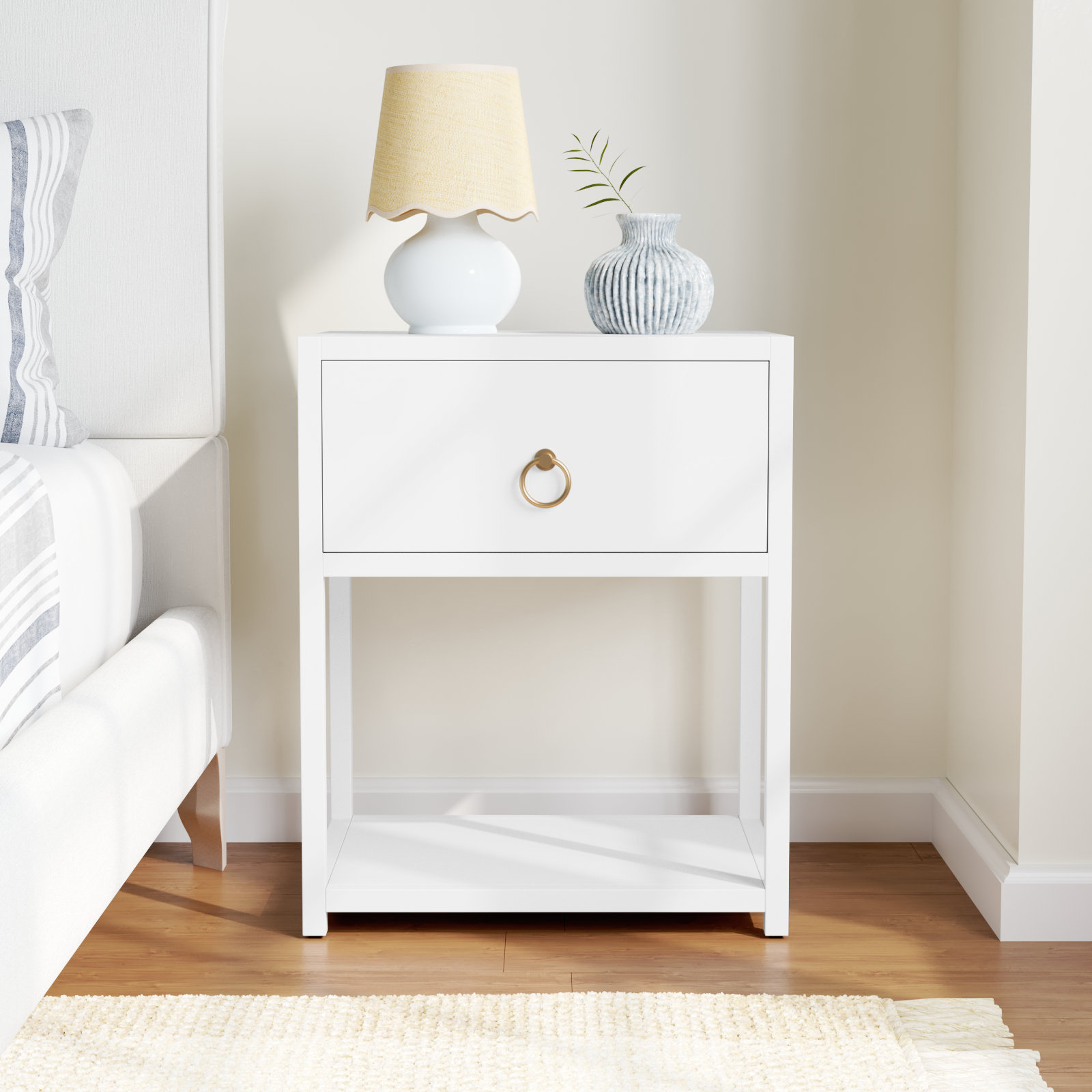 Elin 1-Drawer Nightstand, White