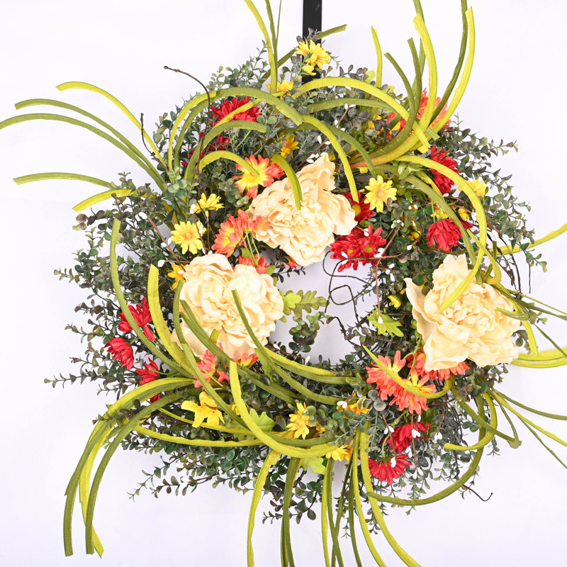 24" Handcrafted Faux Floral Wreath, White/Green
