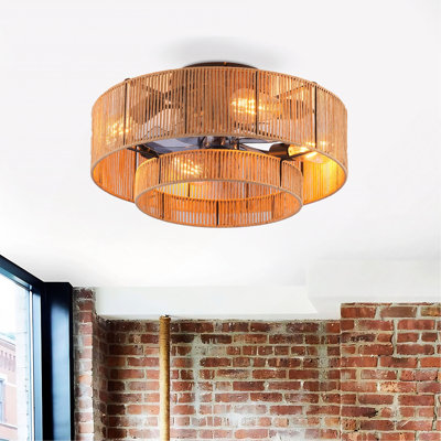 Ventilateur de plafond encastré en cage 20 po à deux niveaux avec ensemble de lumières (ampoules non incluses), avec télécommande, ventilateur de plafond à 6 vitesses à courant continu pour la chambre du salon.