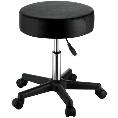 Rolling Stools With Wheels 400 Lbs Weight Limit Adjustable Height Swivel Chair For Home Salon Office Massage Black 15.7" Enlarged Thickened Cushion High - Density Sponge Pu Leather 3.9 Inch Thickness