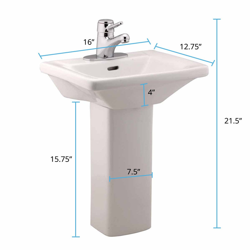 Lavabo de salle de bain rectangulaire en porcelaine vitreuse avec trop-plein weewash pour enfants, Blanc brillant, 4" Centres