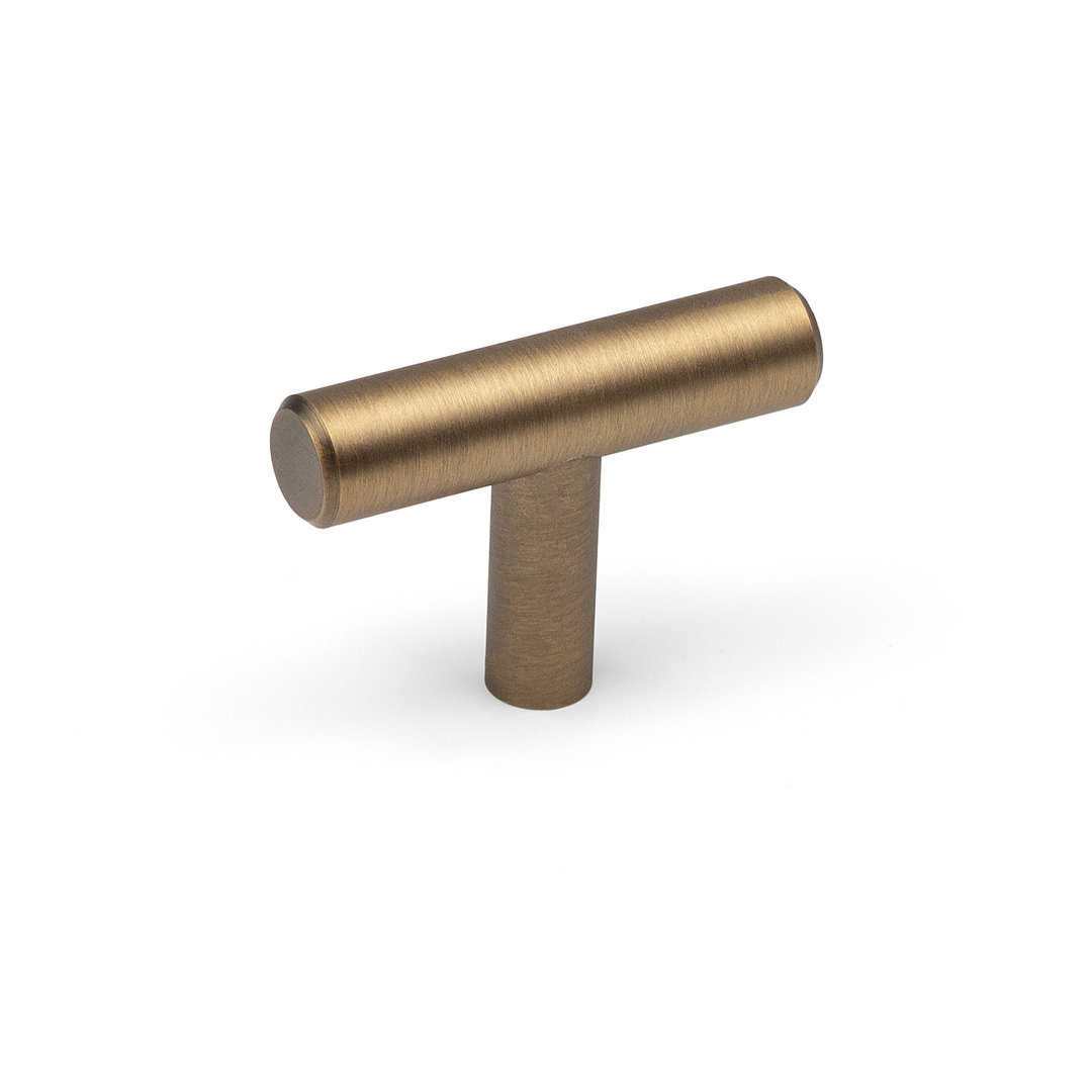 50Mm Antique Brass T-Bar Knob Brushed Slimline Pull - Image 4