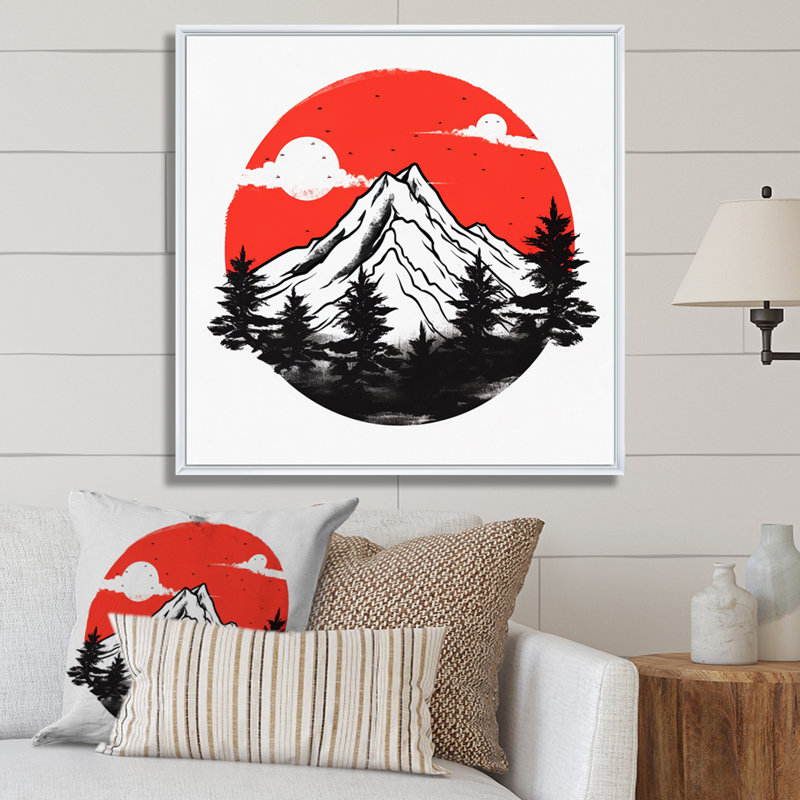 «Japon Sunrise On Samurai Land V», reproduction d'art sur toile japonaise, Cadre flottant blanc, H 36 po x l 36 po x P 1,5 po