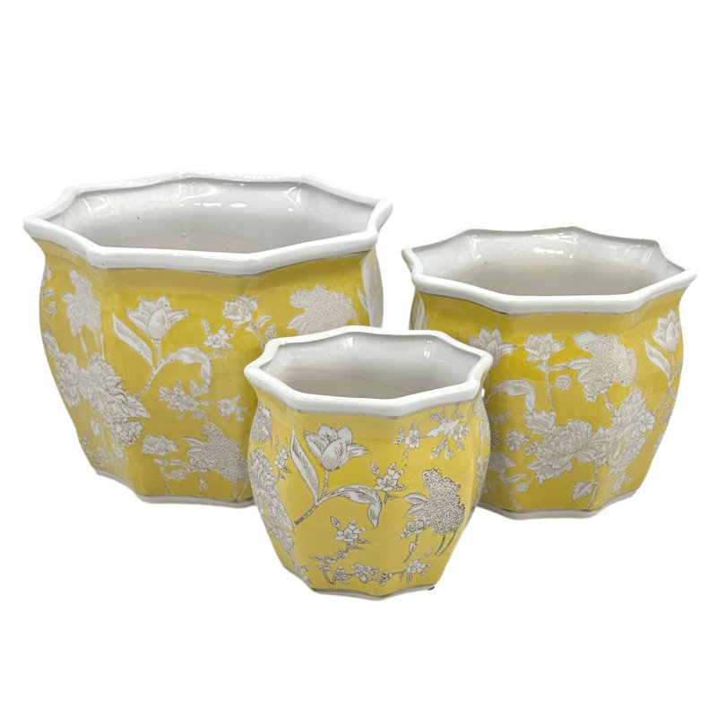 Daxxton Handmade Ceramic Pot Planter, Yellow/White