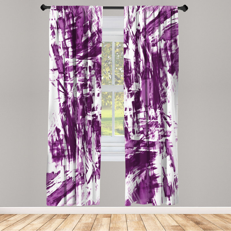 Microfiber Floral Semi-Sheer Rod Pocket Curtain Panels, 28" W x 84" L, Purple