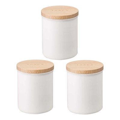 Yamazaki Home Tosca Ceramic Canister, Dry Food Kitchen Storage Container, Plain, 15.25 Oz. Airtight In White,natural