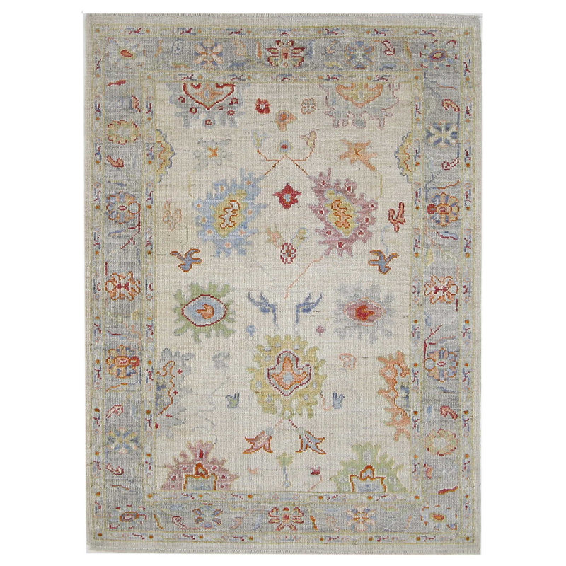 Pacific Ushak Wool Weft 4x6 Ivory Lt. Gray Transitional Hand Knotted Area Rug