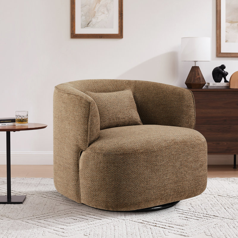 Bernado 31.1'' Wide Fabric Swivel Barrel Chair, Light Red