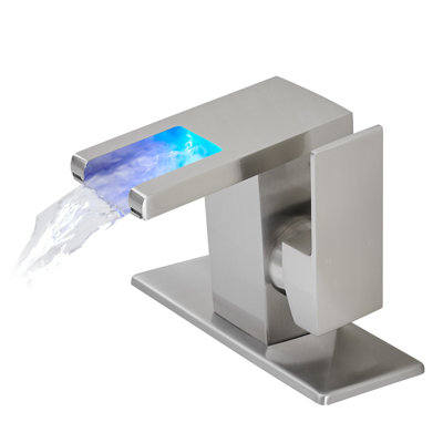 Robinet de lavabo de salle de bain à DEL avec 3 lumières changeantes et bec en verre pour robinet d'eau chaude et froide