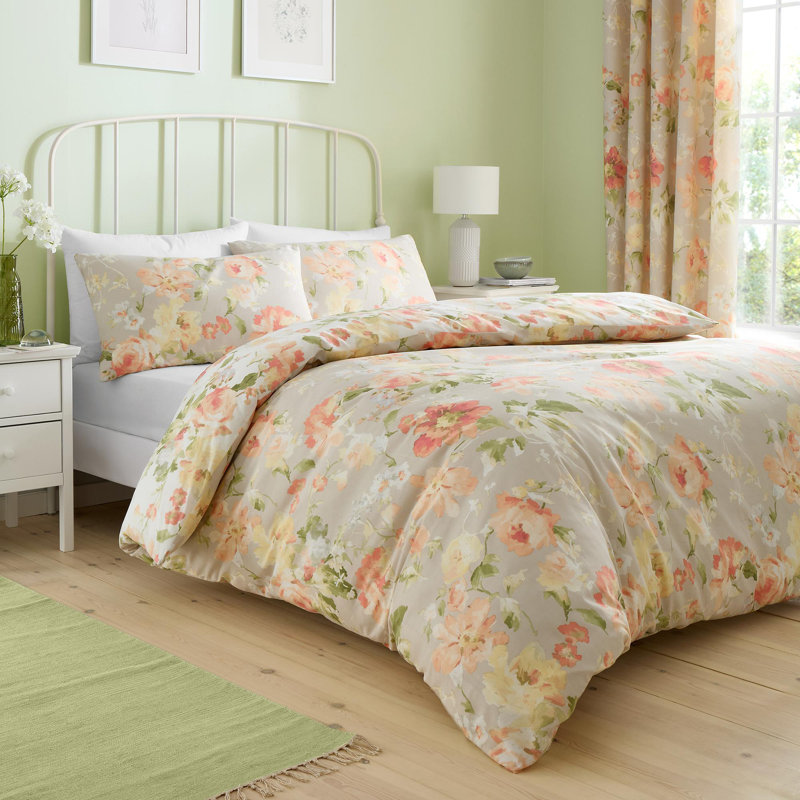 Flourette Cotton Blend Floral Duvet Cover Set with Pillowcases, Single Duvet Cover Set + 1 Pillowcase
