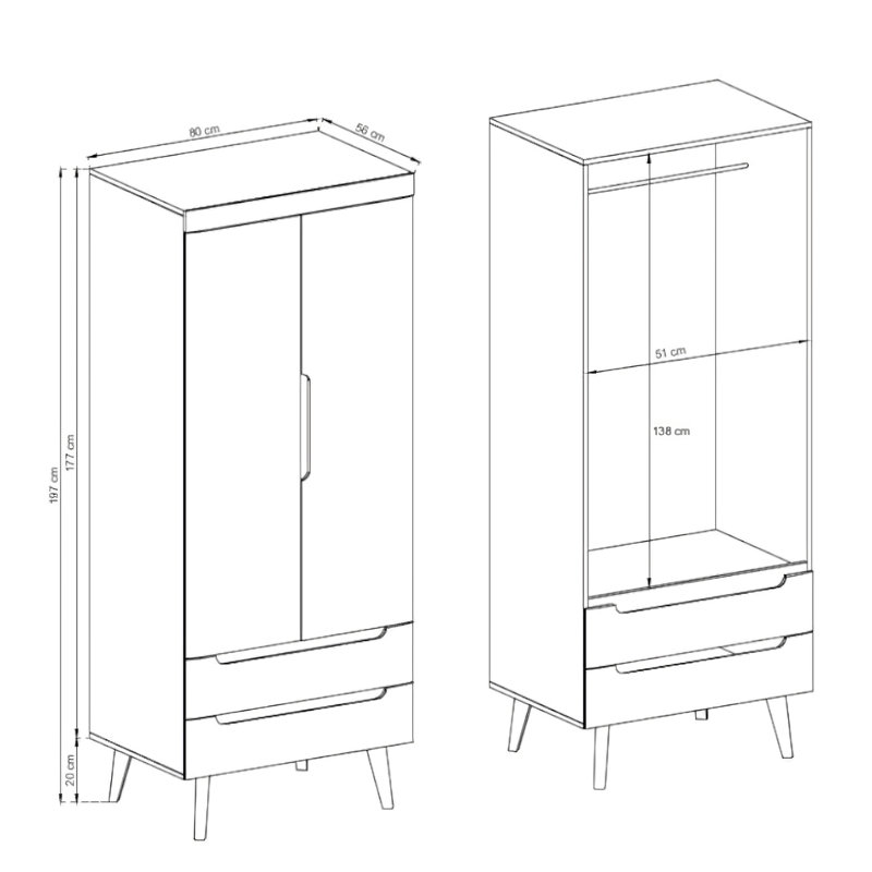 Godley 2 Door Solid + Manufactured Wood Wardrobe, White/Oak