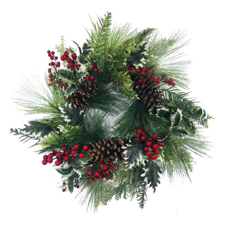 Couronne de chlorure de polyvinyle 24 po Pinecone Holly Berry