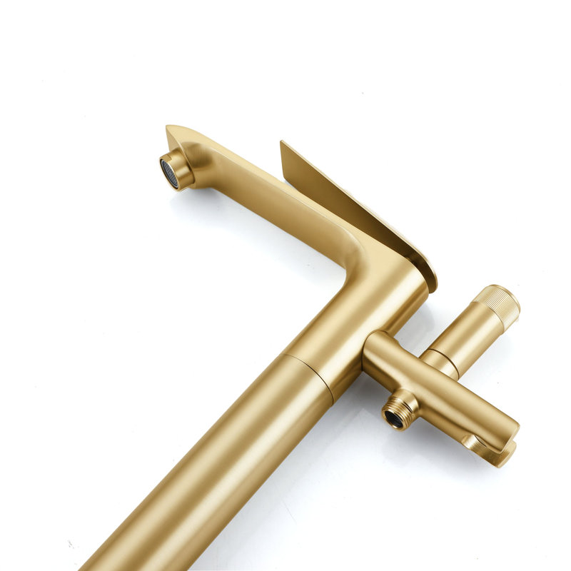 Single Handle Floor Mounted Freestanding Tub Filler with Diverter, Brushed Gold