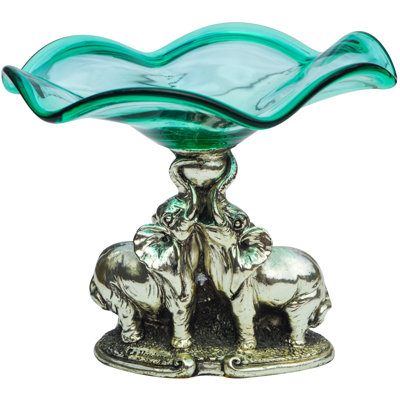 Cristal / centre de table en métal vert / éléphants argentés