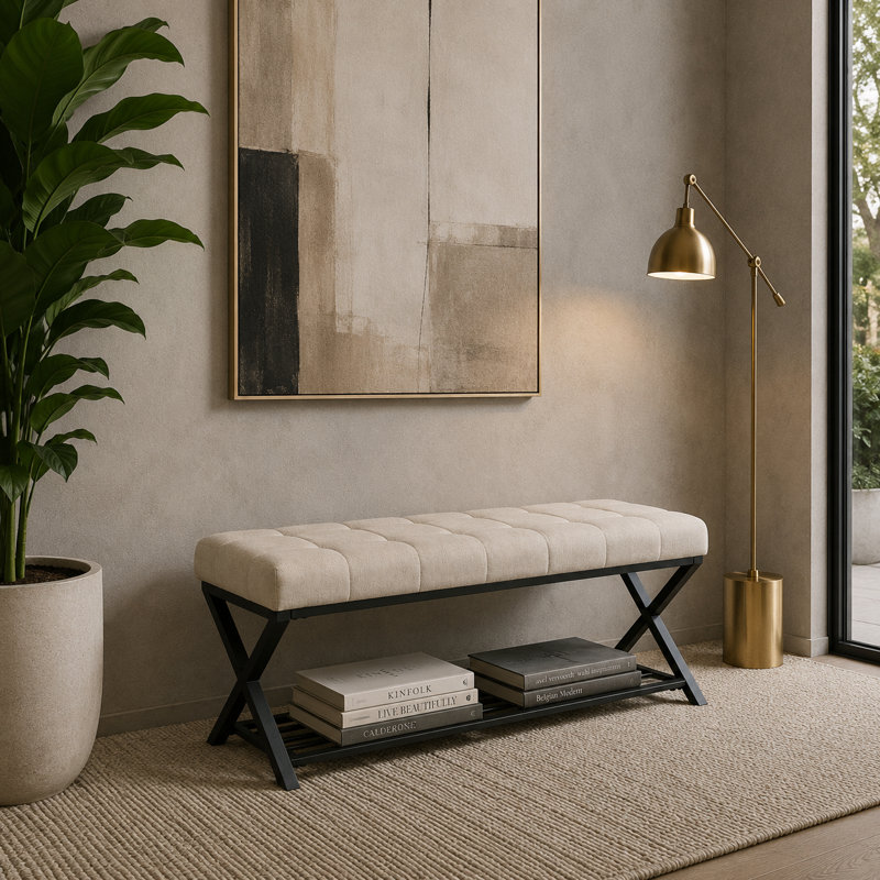 Banc rembourré avec rangement pour chaussures Richia, Lin beige