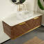 Meuble-lavabo flottant de 48 po avec lavabo vasque et plateau en pierre frittée, armoire en contreplaqué, garniture dorée, capteur à DEL, pré-assemblé, tiroir double-624240044