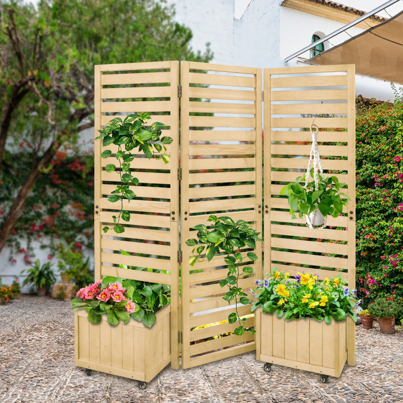 Écran d'intimité pour clôture en bois beige H 66,5 "x l 61,3" avec 3 panneaux inclus