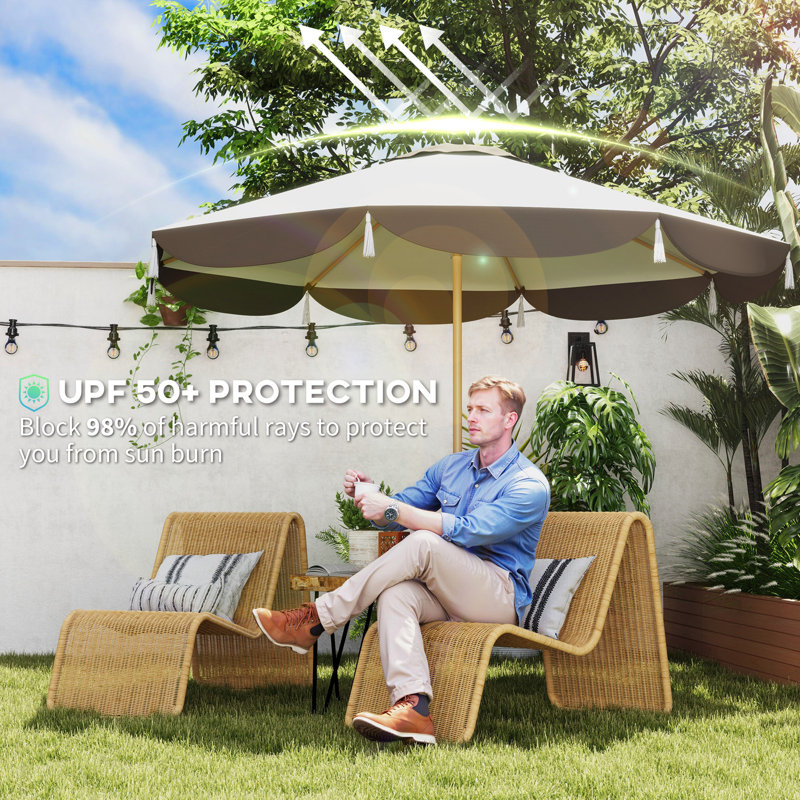 cream patio umbrella 48.5lb Round Outdoor Cantilever Base blocking sunlight from sunrise to sunset without moving the umbrella TIBROMTACK 9.7 ft Cantilever Patio