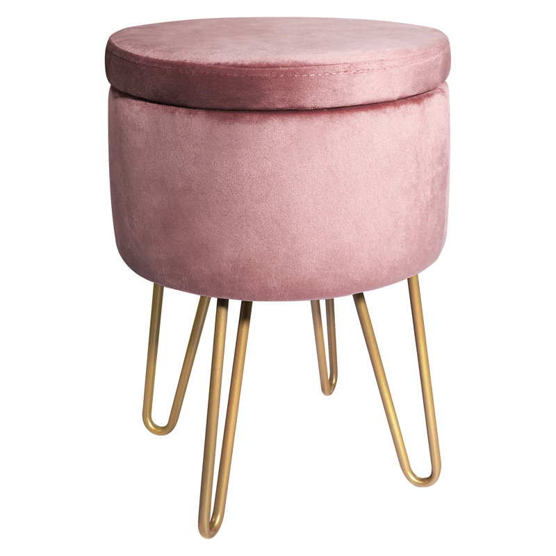 Velvet Storage Upholstered Accent Stool, Pink