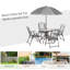 Ensemble de salle à manger de patio 6 pièces pour 4 personnes avec parasol, table d'extérieur et chaises avec 4 chaises pliantes et table ronde en verre
